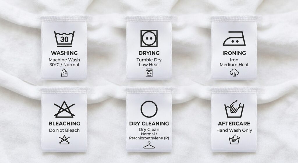 Apģērba kopšanas simboli uz etiķetēm — mazgāšanas un gludināšanas simbolu ceļvedis