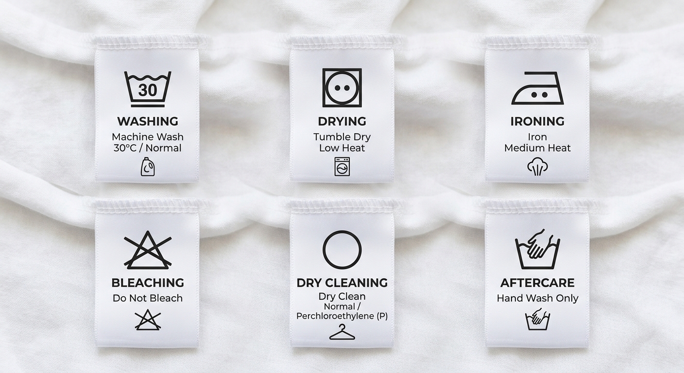 Apģērba kopšanas simboli uz etiķetēm — mazgāšanas un gludināšanas simbolu ceļvedis